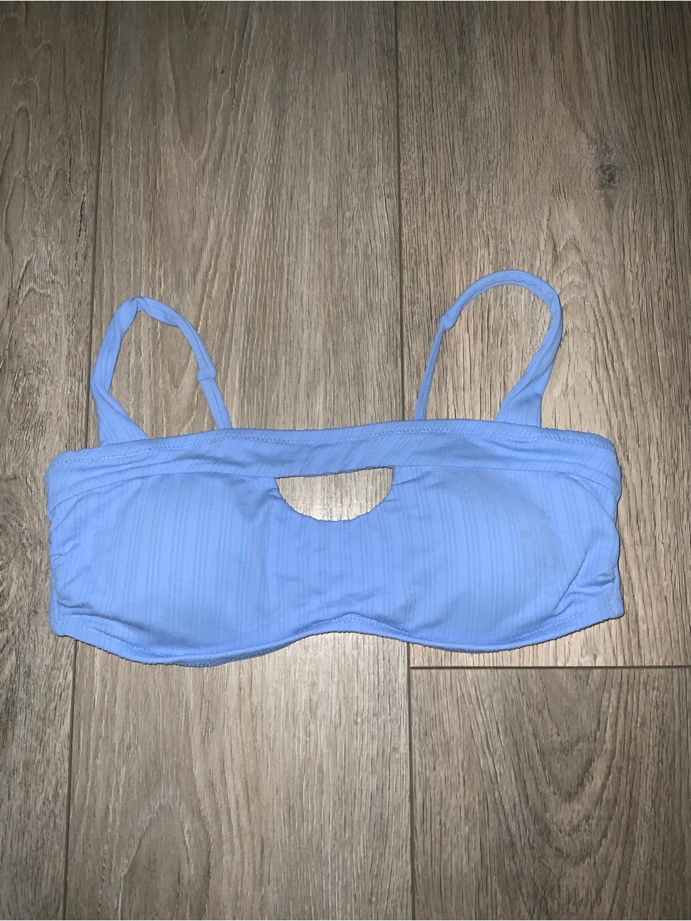 Shade & Shore Light Blue Ribbed Kids Swim Bikini Top with Front Cutout
